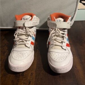 adidas White Sneakers with Orange and Blue Stripes